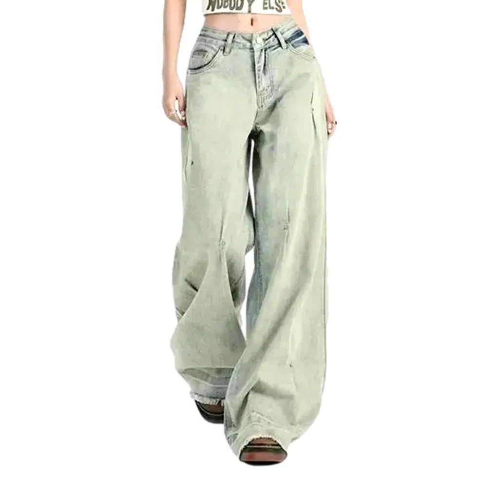 Aged pattern baggy fit women's jeans