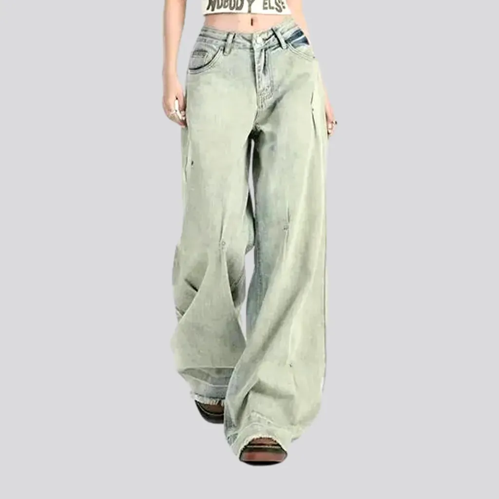 Aged pattern baggy fit women's jeans