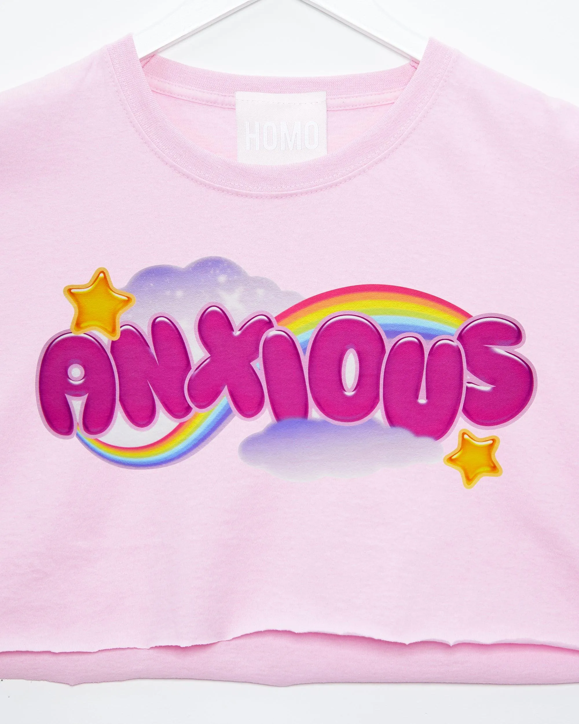 Anxious but cute, pink - mens sleeveless crop top.