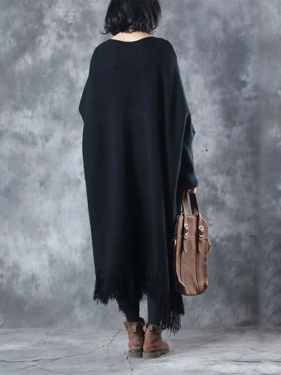 Autumn And Winter Ladies Bat Sleeve Tassel Sweater Dress