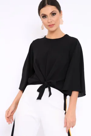 Black Tie Front Top with Flare Sleeves - Wren