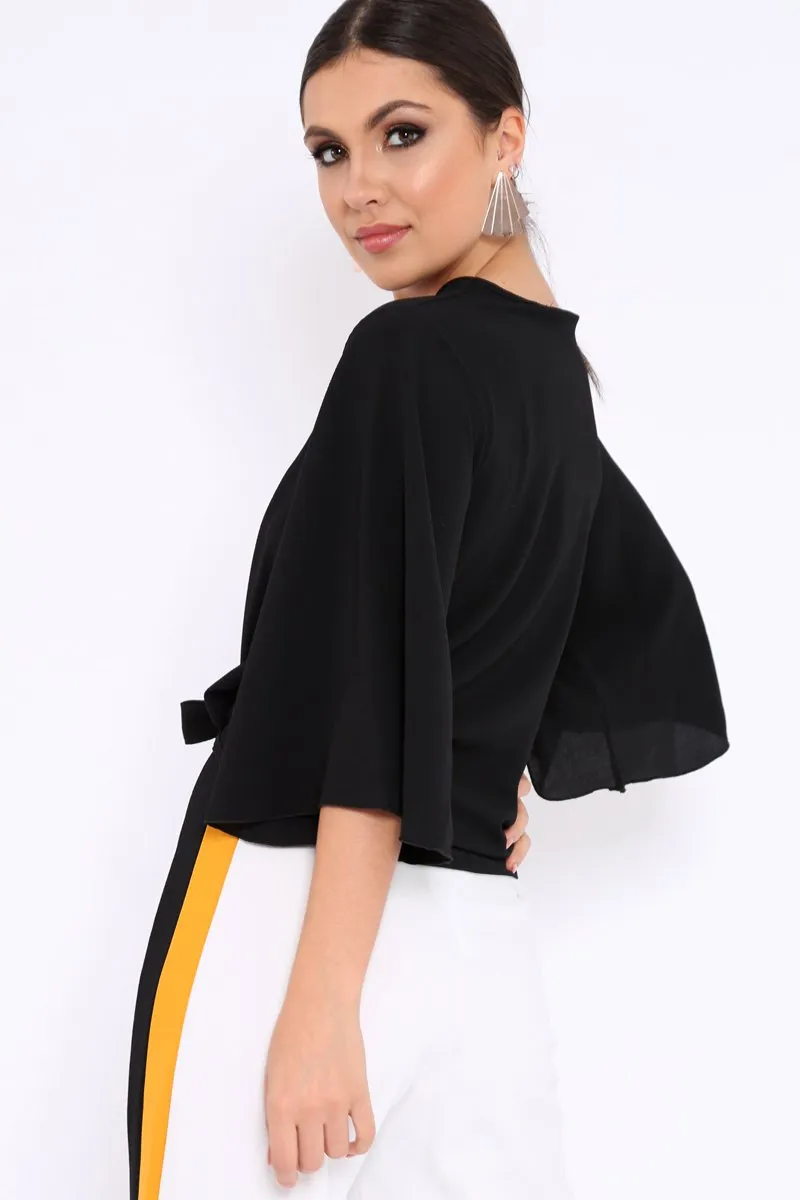 Black Tie Front Top with Flare Sleeves - Wren