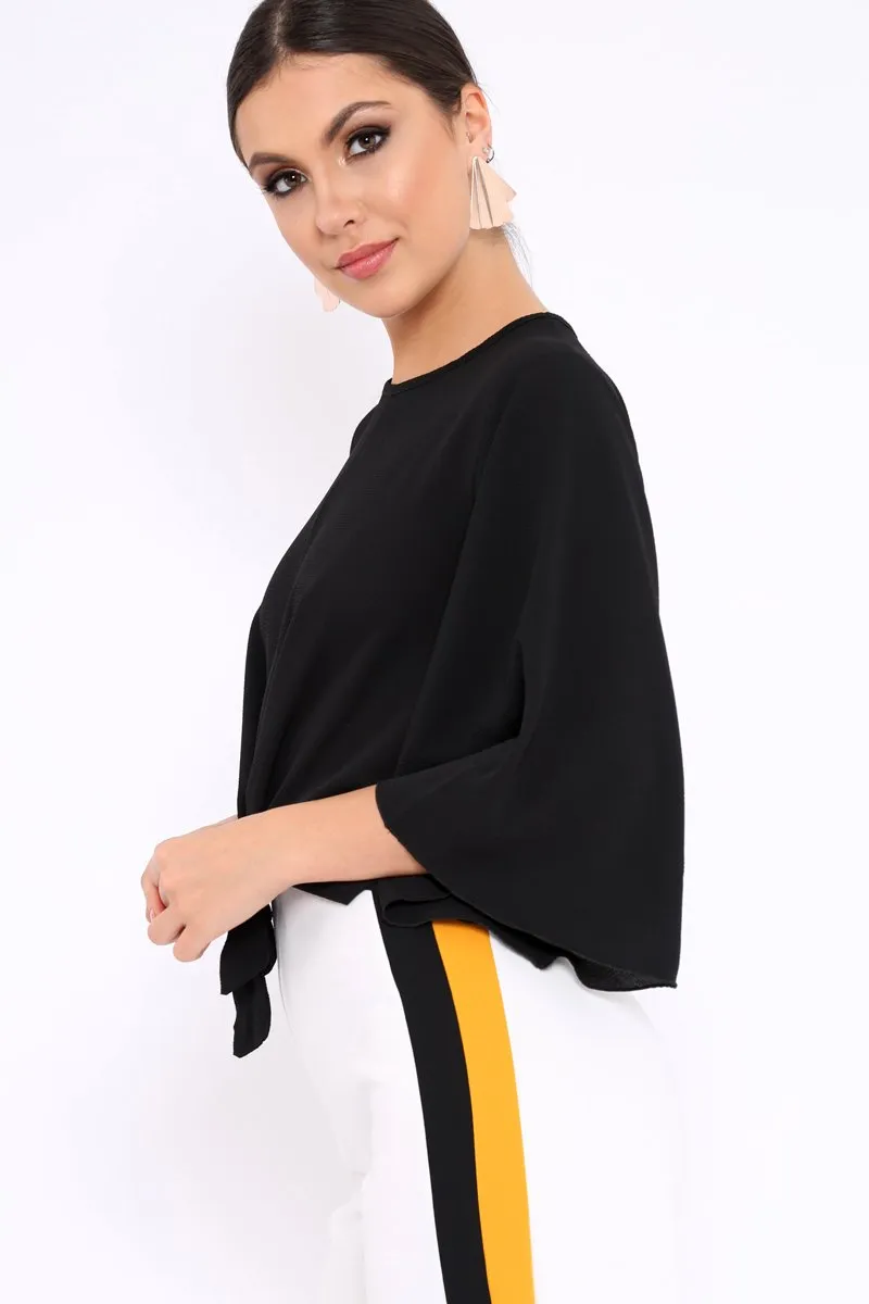 Black Tie Front Top with Flare Sleeves - Wren