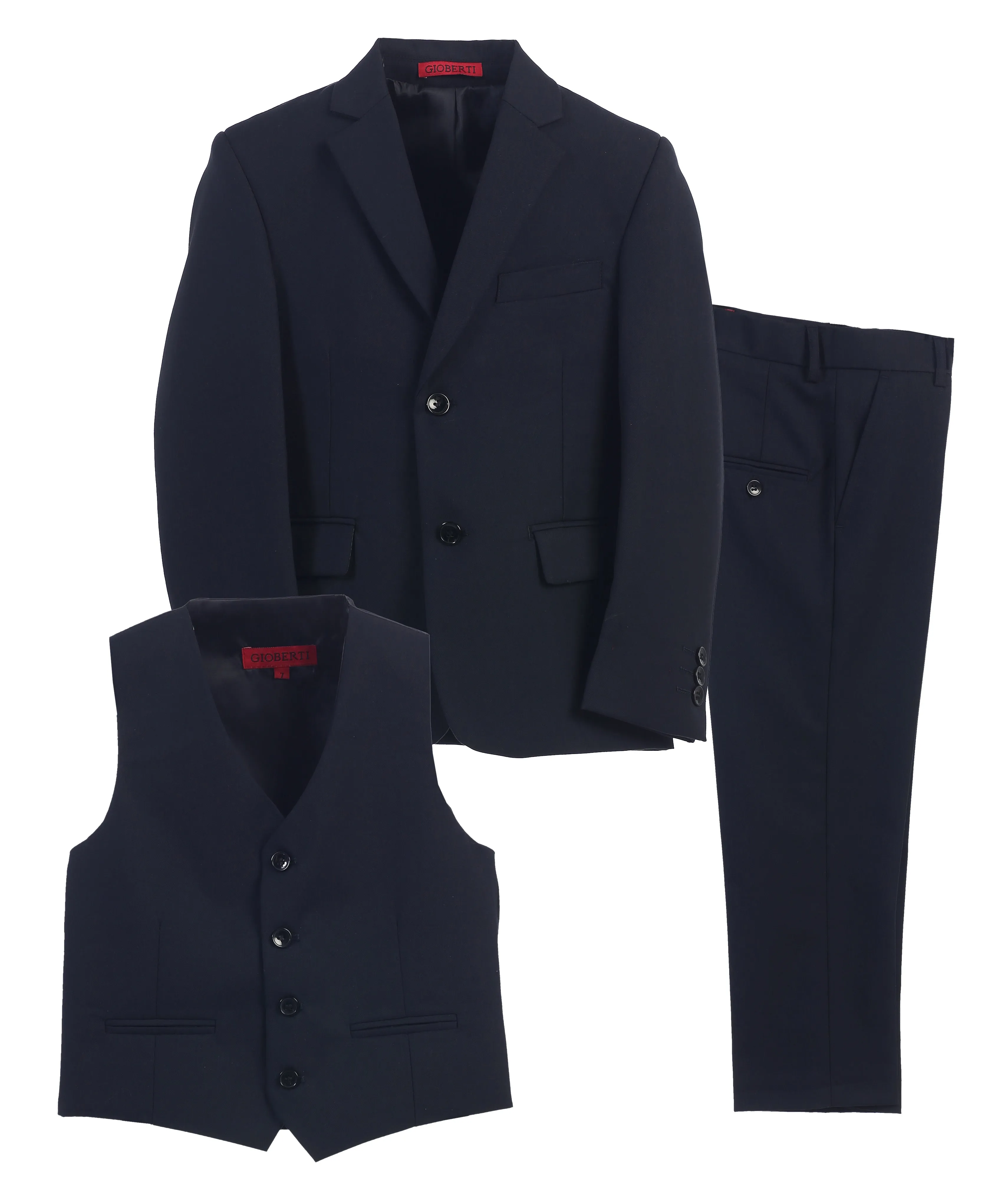 Boys Formal 3 Piece Suit Set with Jacket, Vest and Pants -Navy