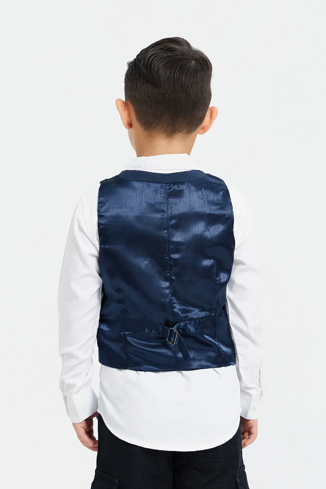 Boys Navy And White Vest And Shirt Set (2 Piece)