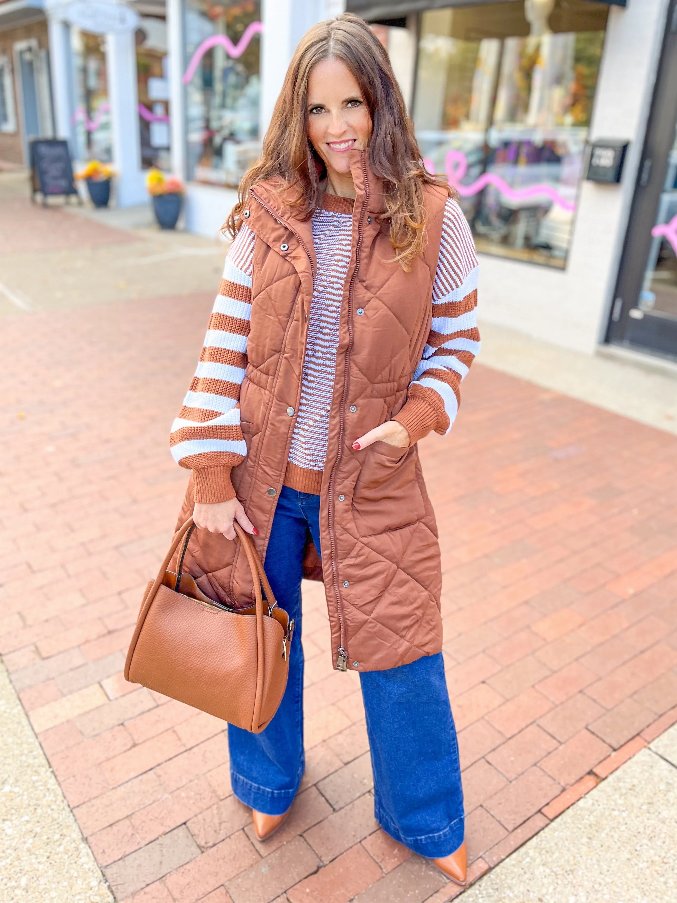 Brown Stripe Textured Sweater