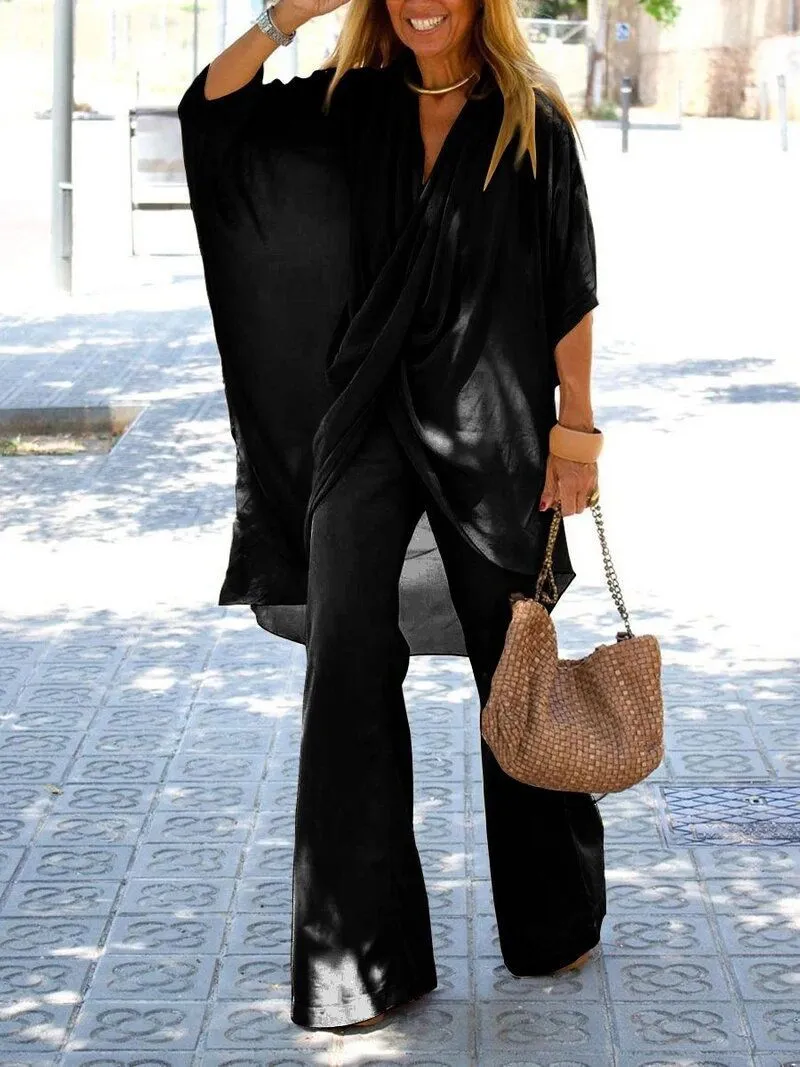 Chic Bat Sleeve Top and Wide-leg Pants