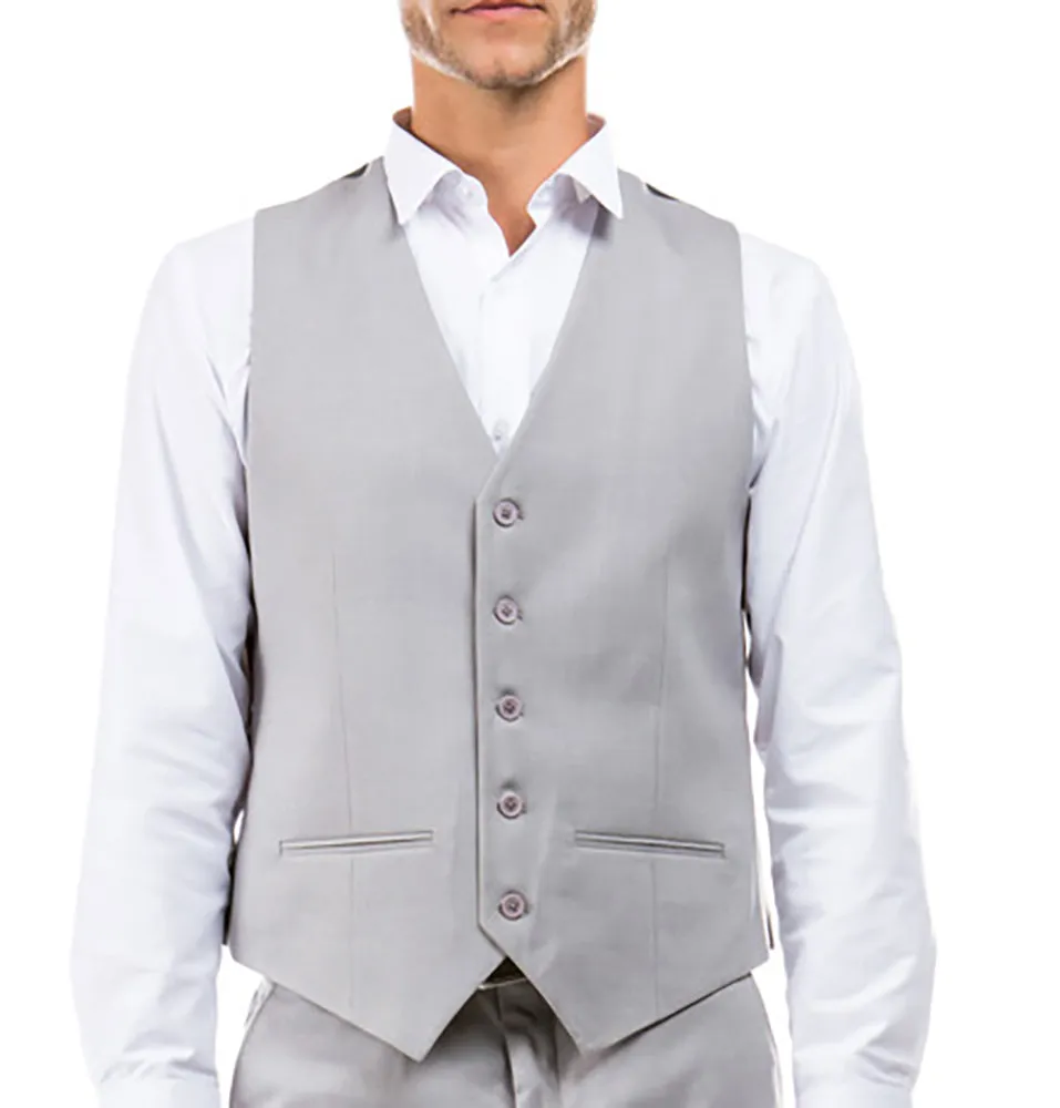 Classic Light Grey Solid Suit Dress Vest