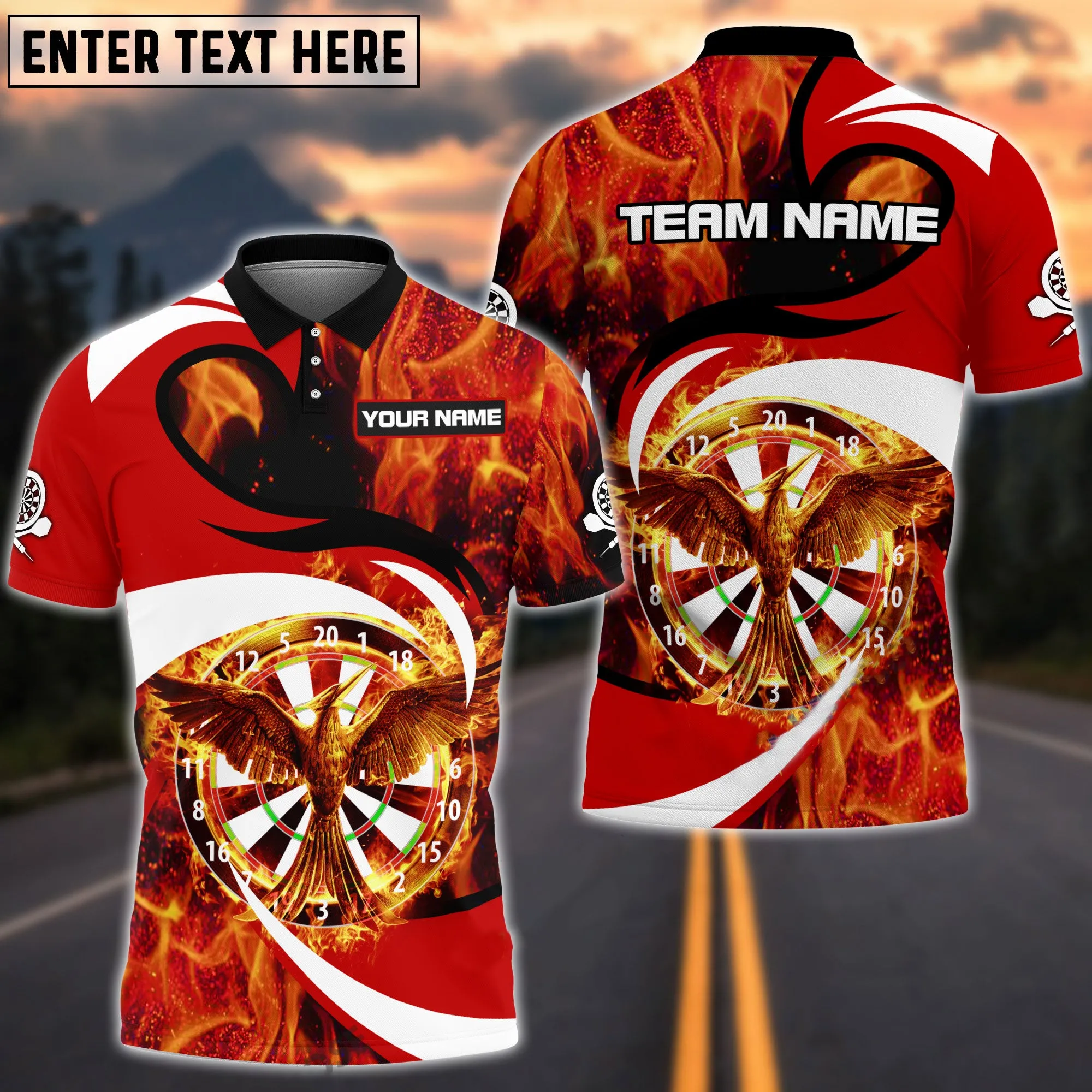 Coolspod Phoenix Fire Multicolir Personalized Name Team 3D Polo Shirt, Gift for Dart Players