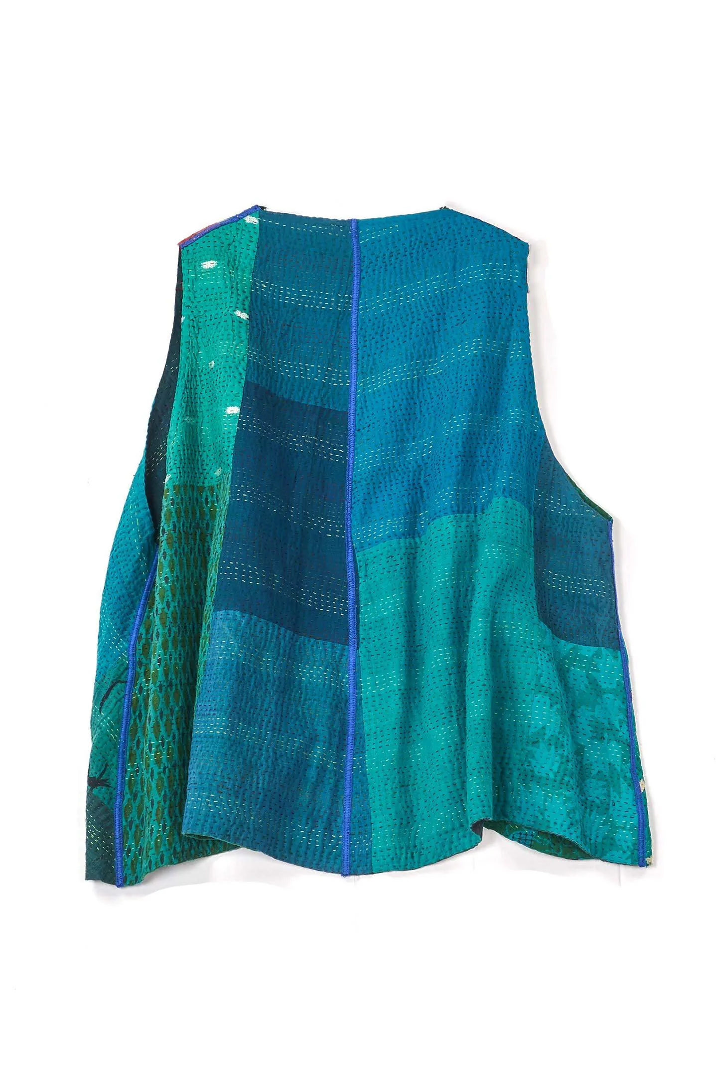 COTTON SILK SW PATCH KANTHA CIRCLE VEST - ws2226-tel -