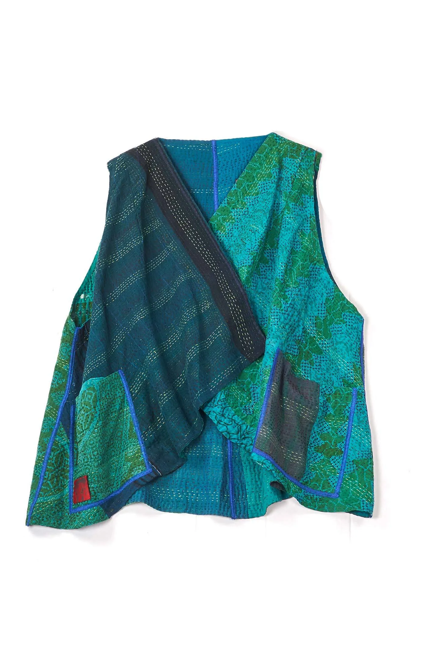 COTTON SILK SW PATCH KANTHA CIRCLE VEST - ws2226-tel -