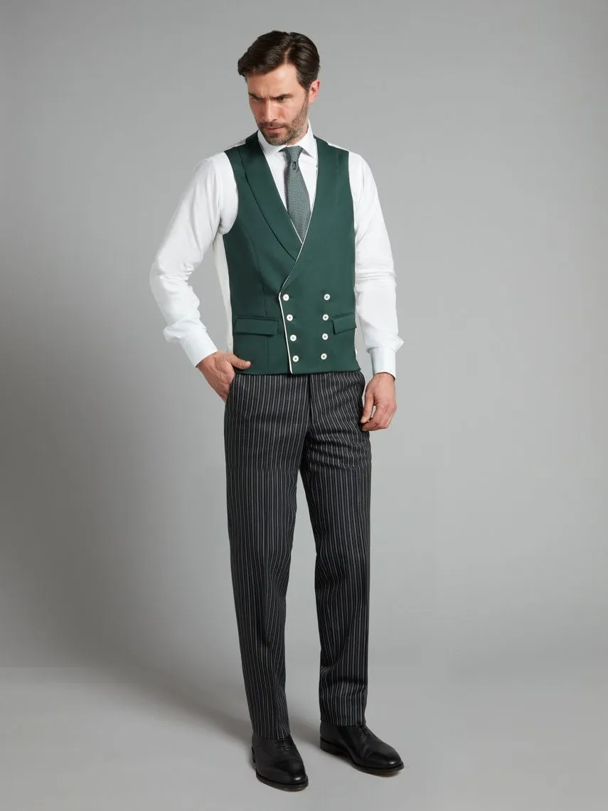 Double Breasted Wool Vest With Piping - Hunter Green