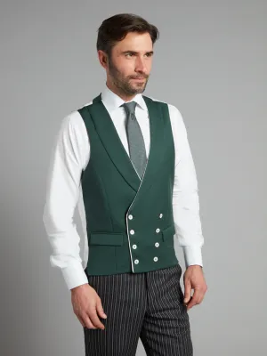 Double Breasted Wool Vest With Piping - Hunter Green