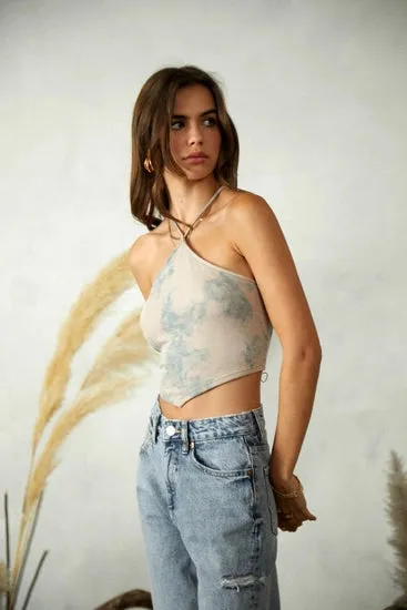 Endless Blu Tie Dye Diamond Crop Top | Taupe   Sage