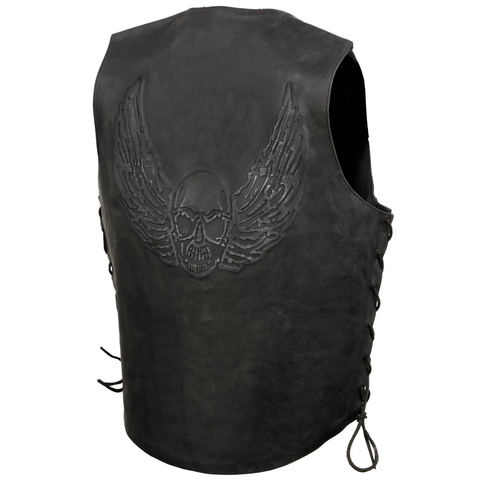 Event Leather's ELM3905 Men's 'Mayhem' 100% Genuine Motorcycle Leather Vest | Biker Vests with Embossed Skull & Wing