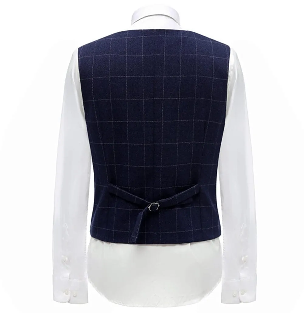 Fashion Men's Suit Vest Plaid Peak Lapel Waistcoat