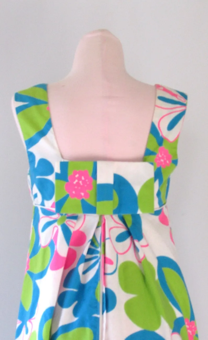 FLOWER POWER 1960s Psychedelic Fluorescent Hawaiian Floral Print Dress, Sz X-Small