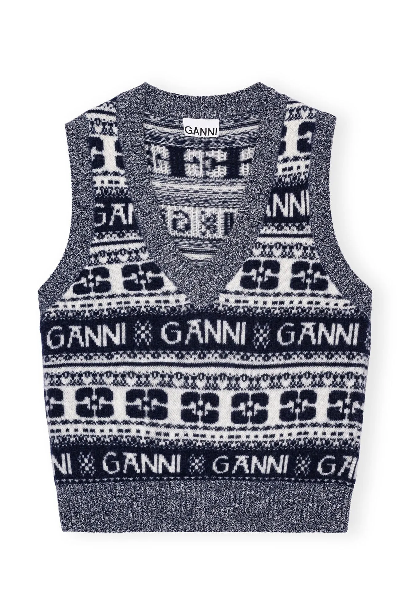 GANNI K2092 BLUE LOGO WOOL MIX VEST