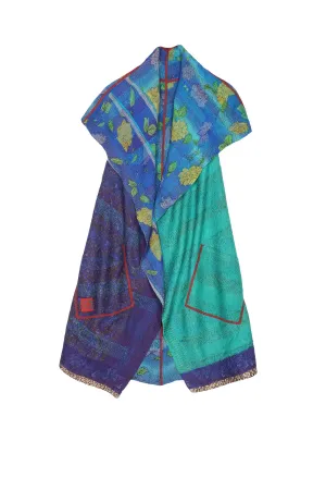 GEORGETTE VINTAGE SILK PATCH KANTHA CIRCULAR VEST - gs2201-9003a -