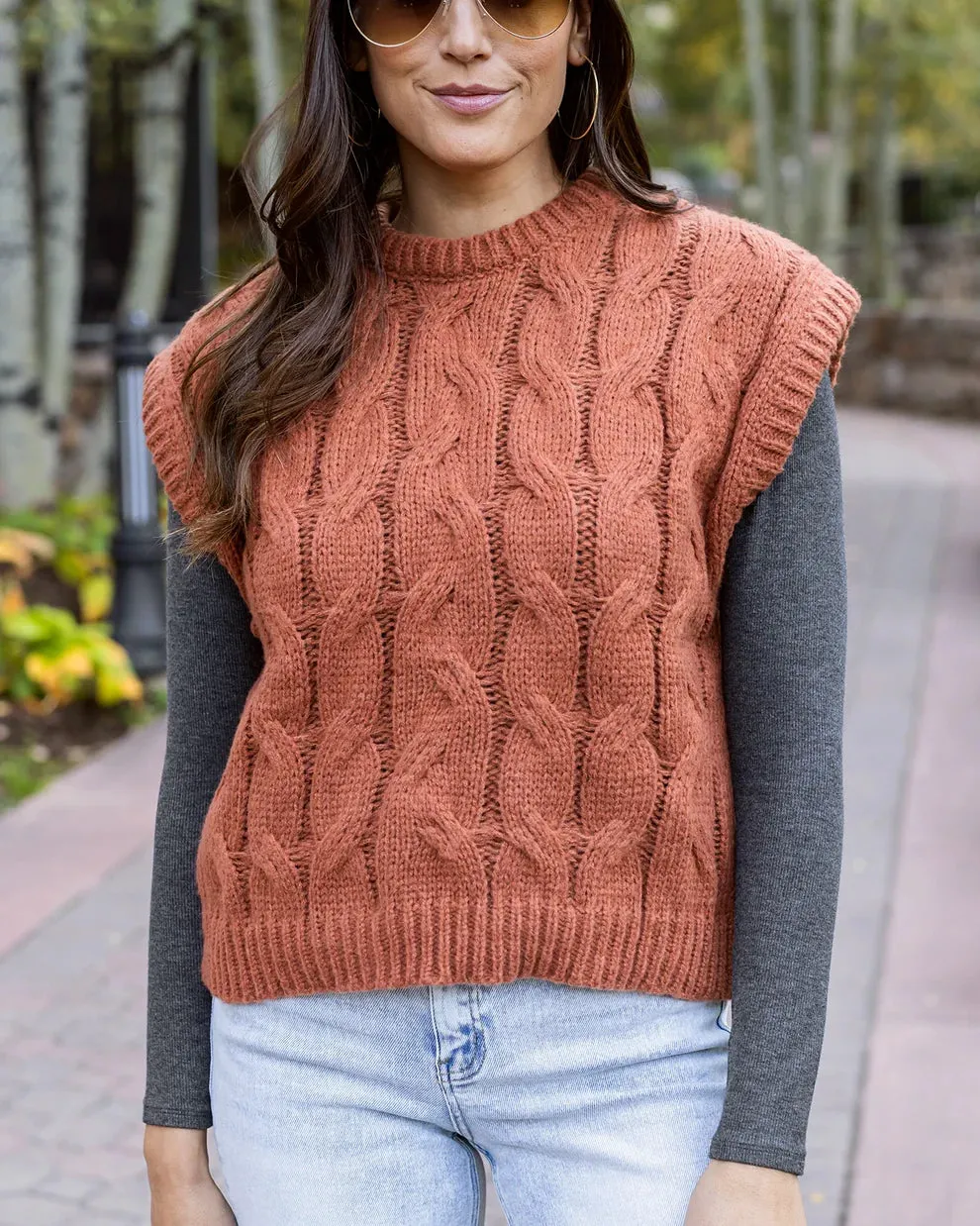 Grace & Lace Cable Knit Sweater Vest - Cider