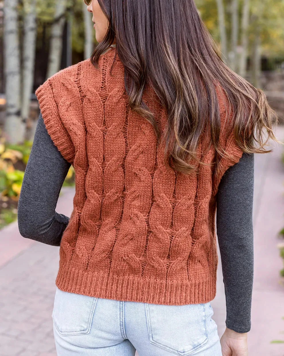 Grace & Lace Cable Knit Sweater Vest - Cider