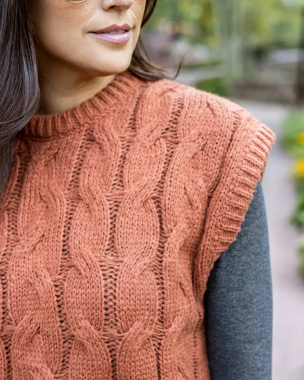 Grace & Lace Cable Knit Sweater Vest - Cider