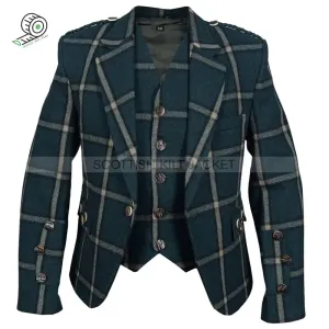 Green Argyll Jacket Made of 100% Pure Wool with Vest and Waistcoat