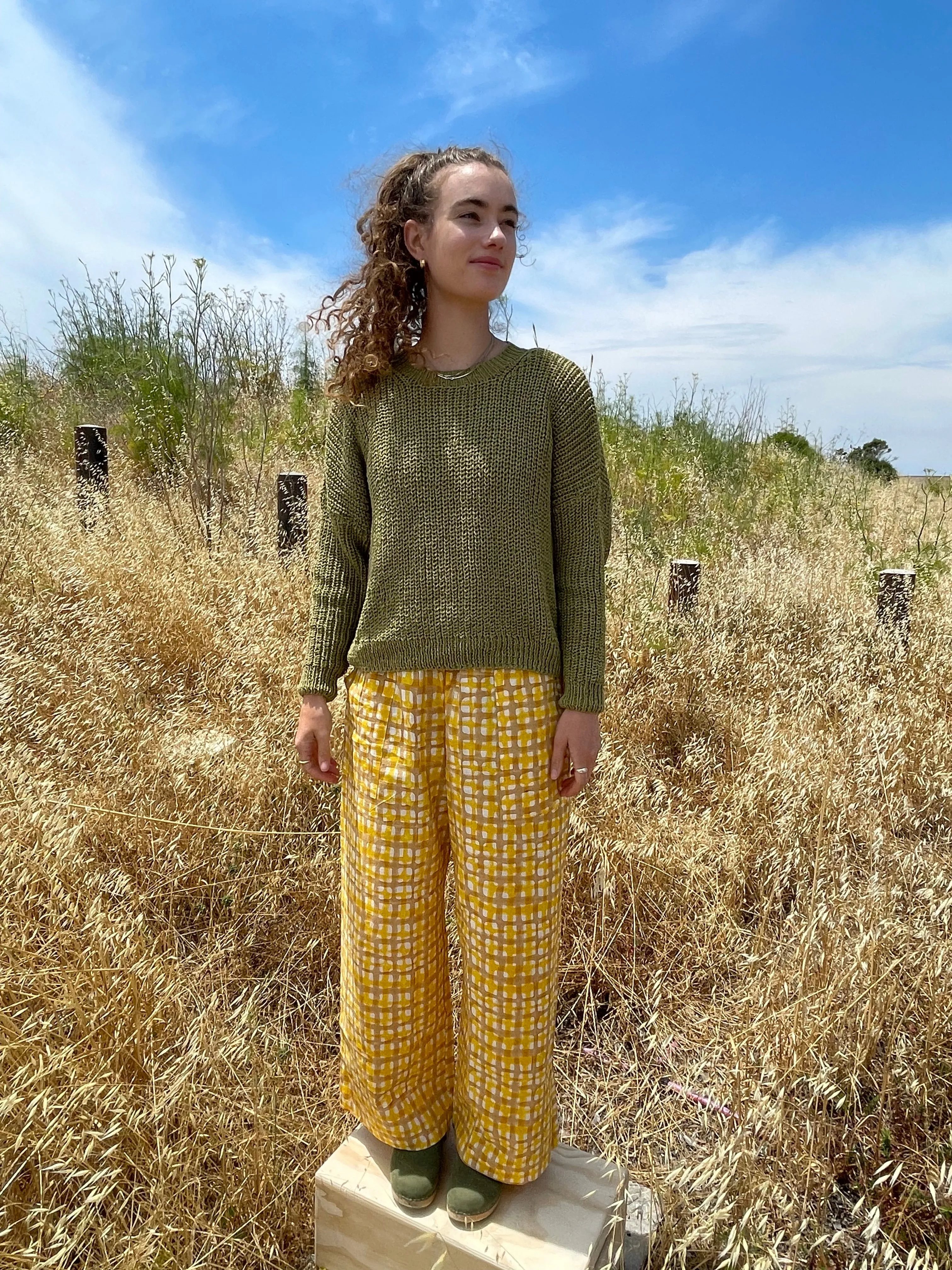 Green Chunky Sweater, Hand Knit & Natural Dyes