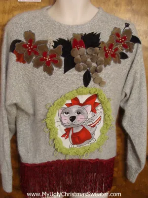 Horrible 80s Cat Sweater with Fringe