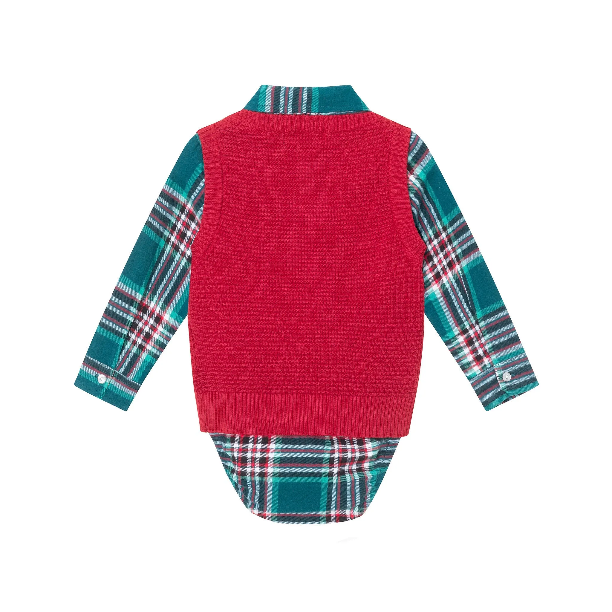 Infant 4-piece Buttondown & Sweater Vest Set | Checkered Maroon