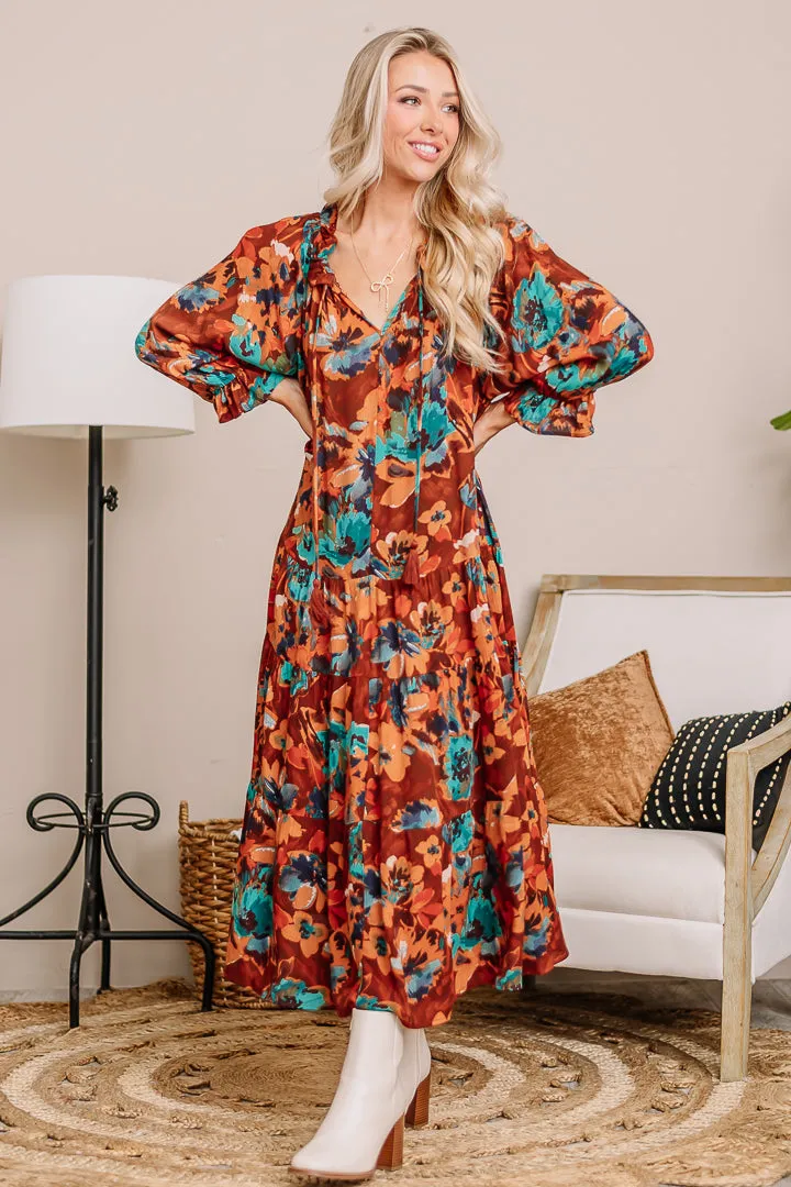 Jot It Down Fall Floral Midi Dress