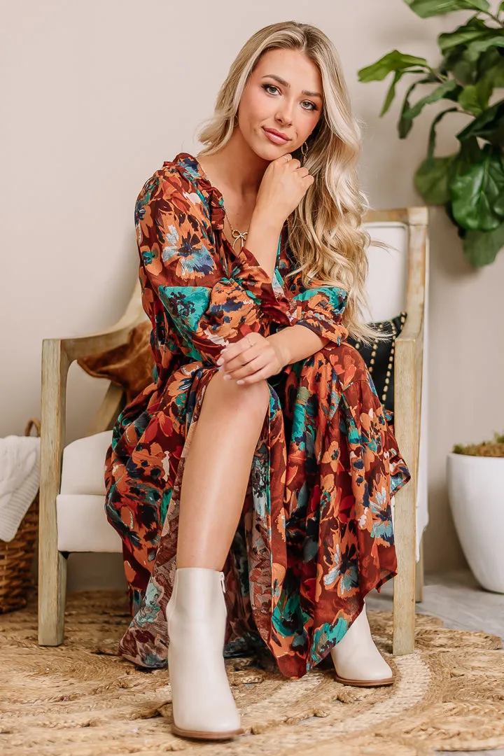 Jot It Down Fall Floral Midi Dress