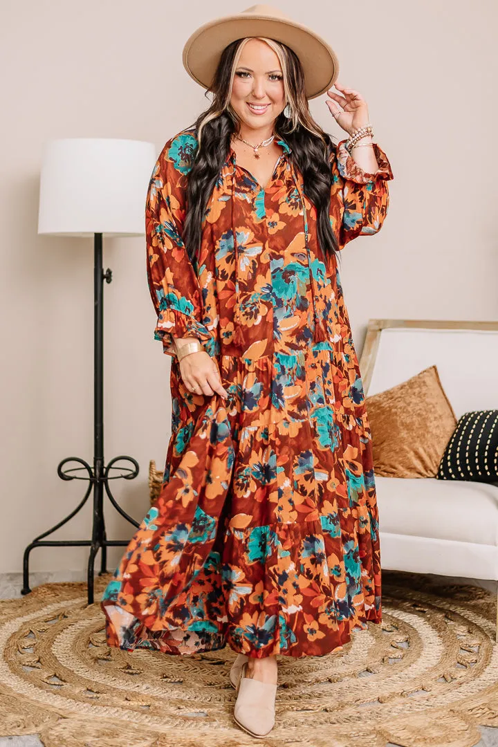 Jot It Down Fall Floral Midi Dress