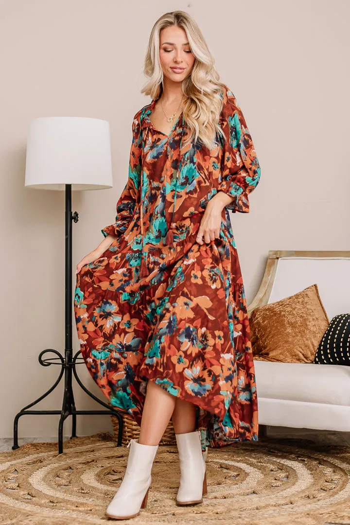 Jot It Down Fall Floral Midi Dress