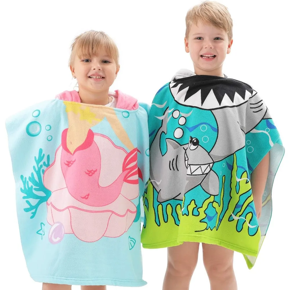 Kids Hooded Soft Microfiber Poncho Towel