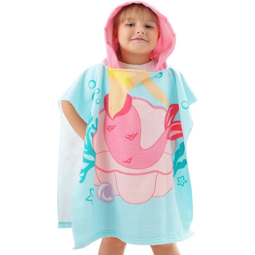 Kids Hooded Soft Microfiber Poncho Towel