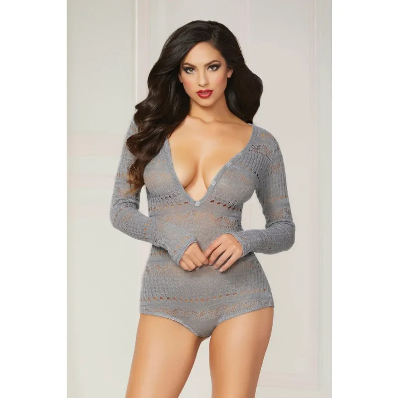 Knit Long Sleeve Romper  - Extra Large - Grey