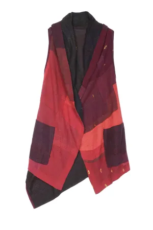 LANDSCAPE FRAYED PATCH KANTHA HOODED VEST - lf2220-red -