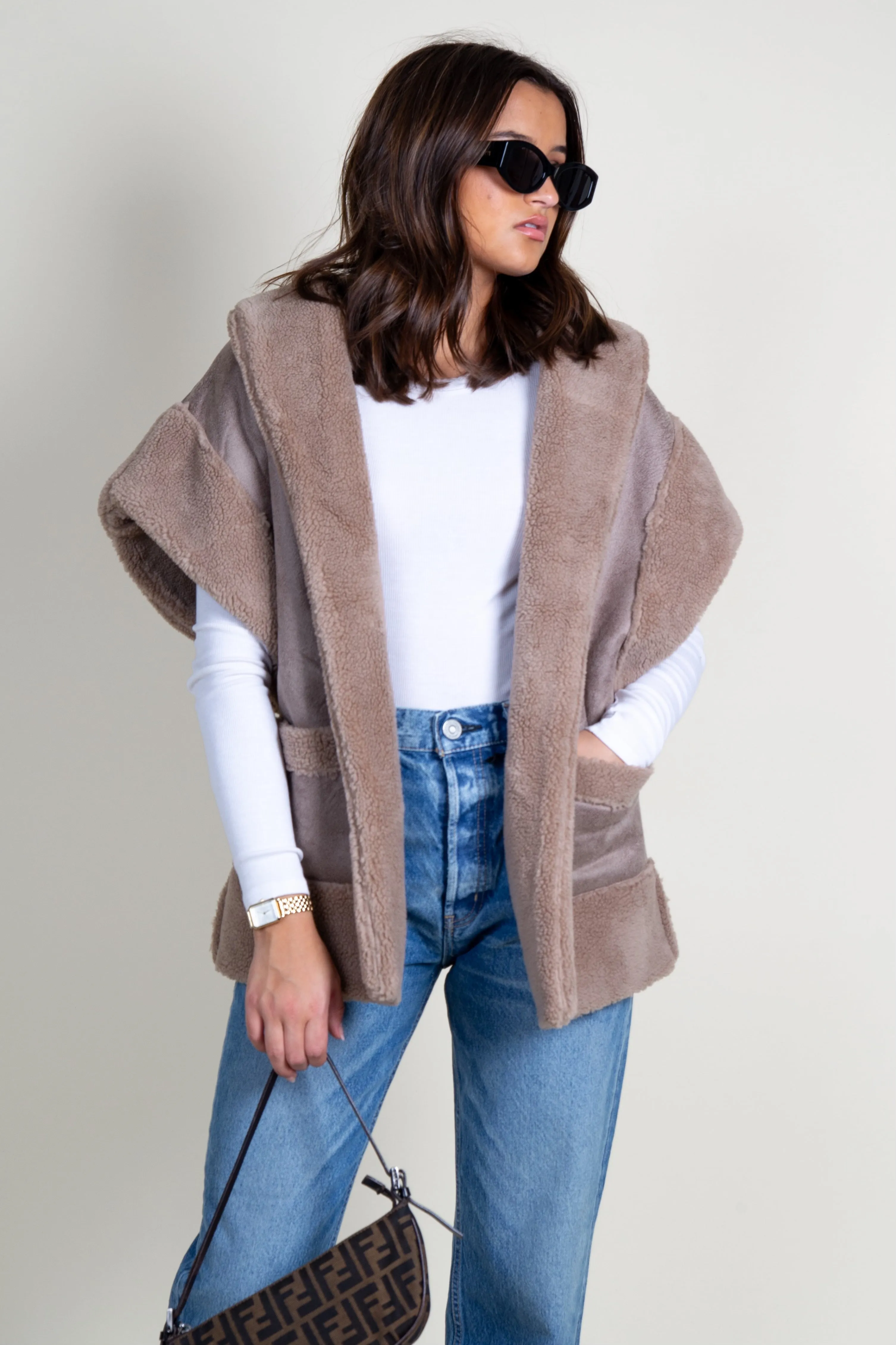 LINE & DOT | Ace Faux Shearling Vest - Mushroom