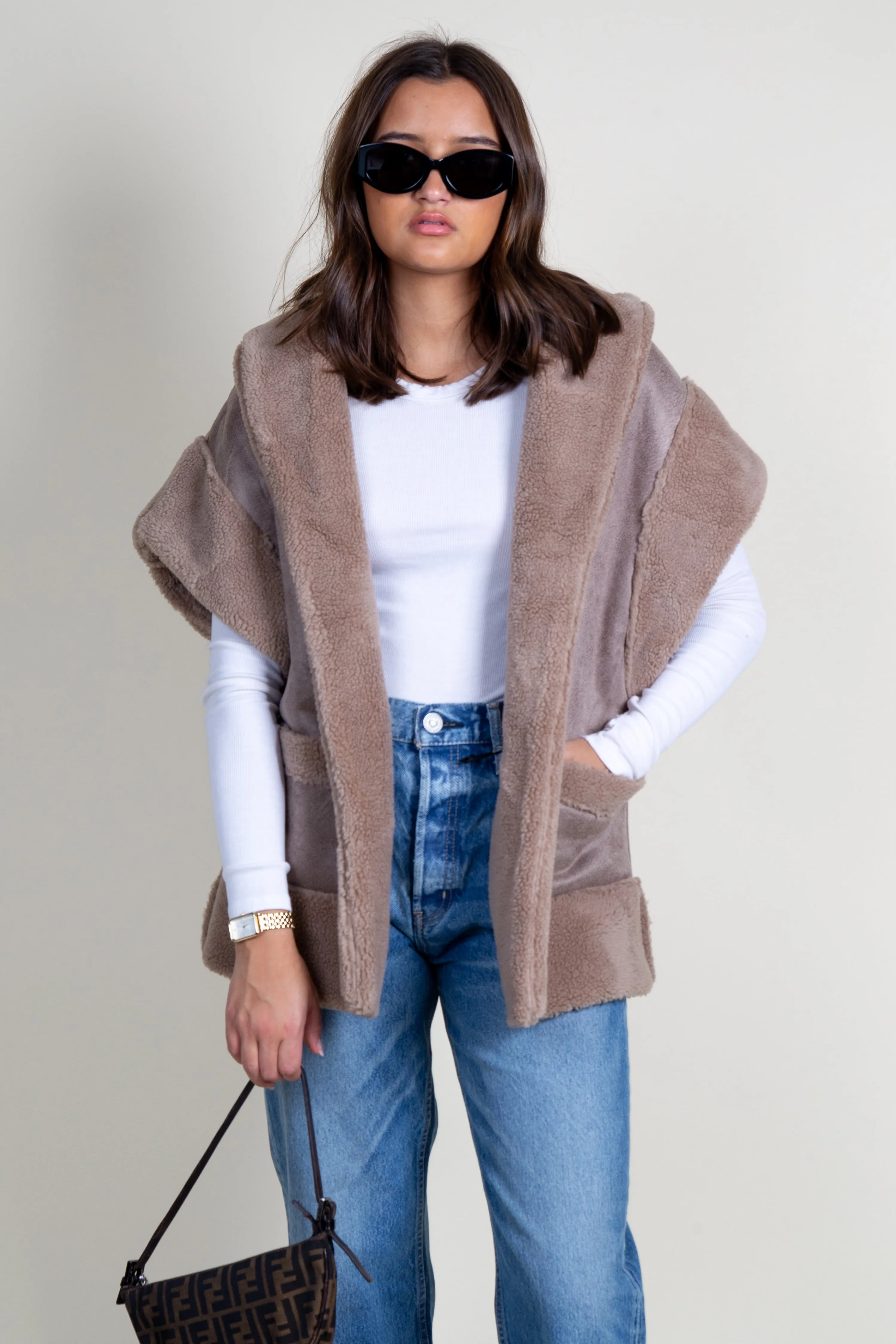 LINE & DOT | Ace Faux Shearling Vest - Mushroom