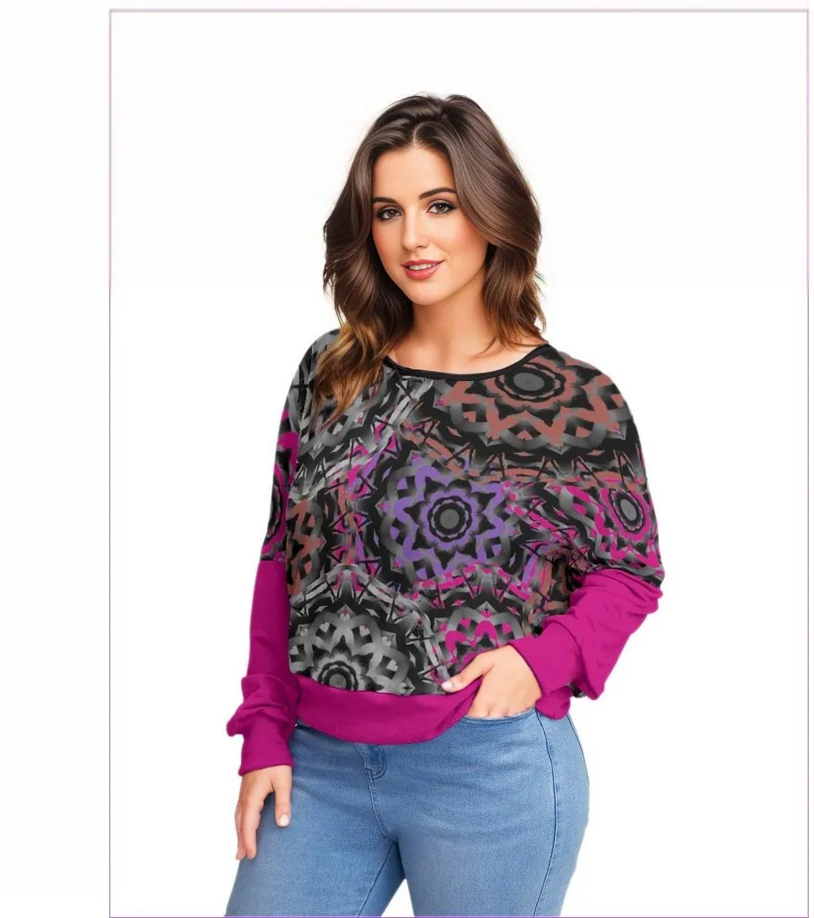 Mandala Graffiti Womens Backless Sweatshirt With Bat Sleeve Voluptuous( ) Plus Size