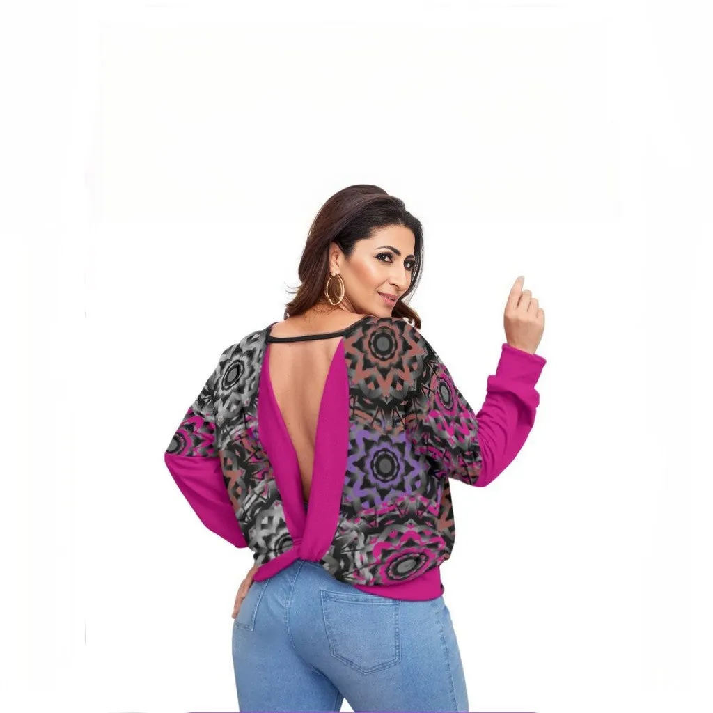 Mandala Graffiti Womens Backless Sweatshirt With Bat Sleeve Voluptuous( ) Plus Size