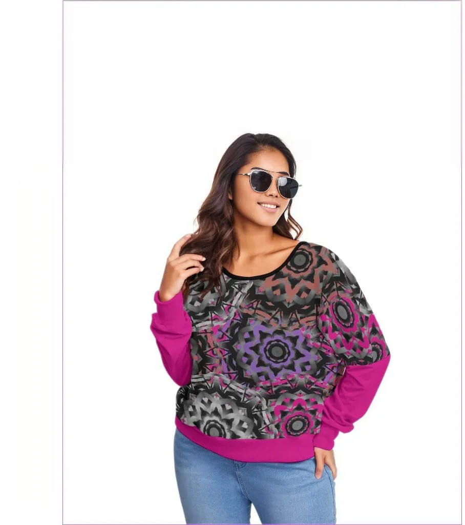 Mandala Graffiti Womens Backless Sweatshirt With Bat Sleeve Voluptuous( ) Plus Size