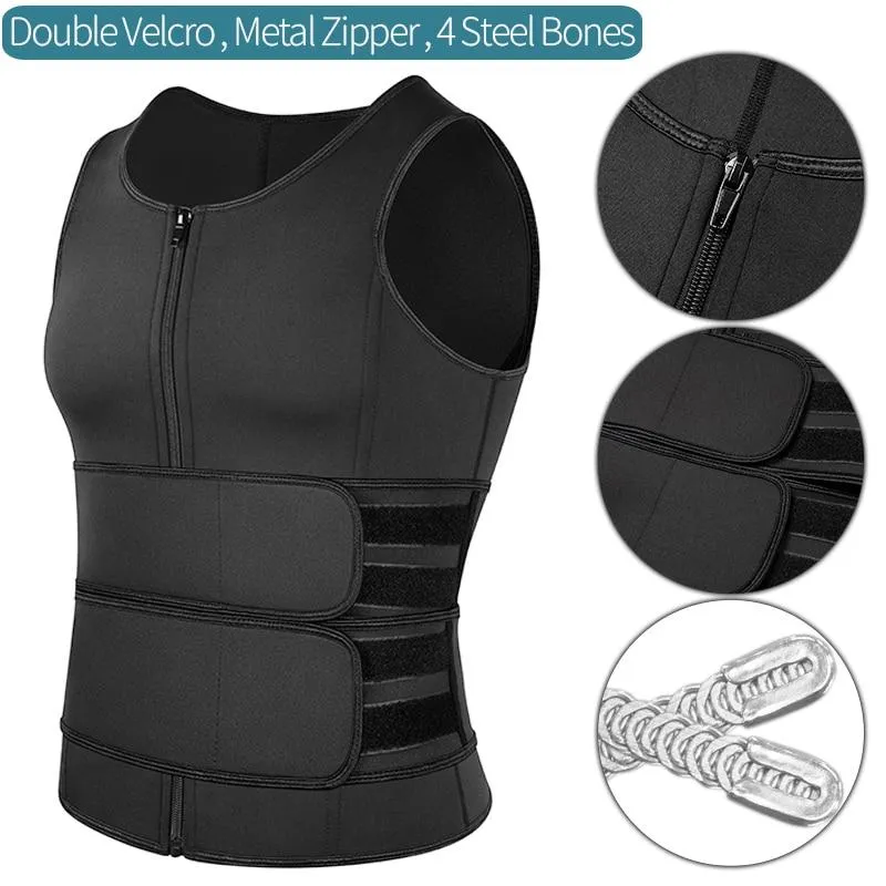 Men Sauna Waist Double Belt Abdomen Slimming Fat Burn Sweat Fitness Vest