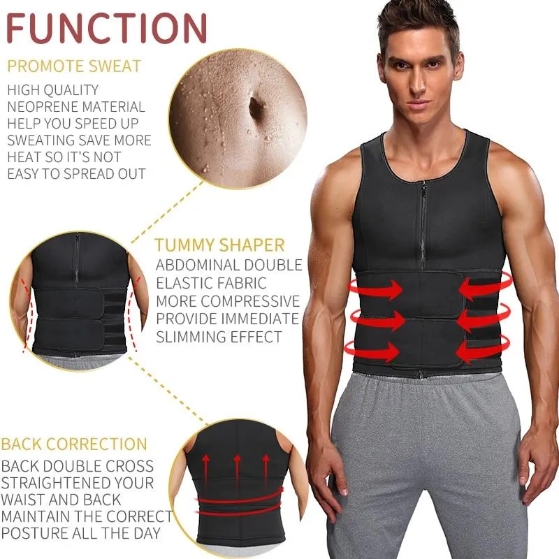 Men Sauna Waist Double Belt Abdomen Slimming Fat Burn Sweat Fitness Vest