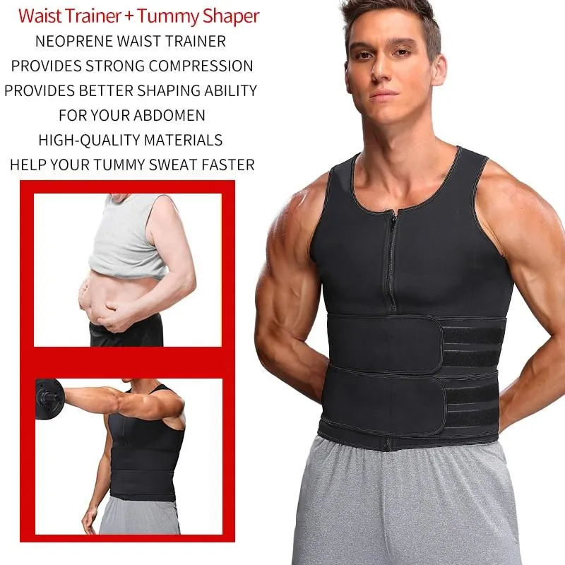 Men Sauna Waist Double Belt Abdomen Slimming Fat Burn Sweat Fitness Vest