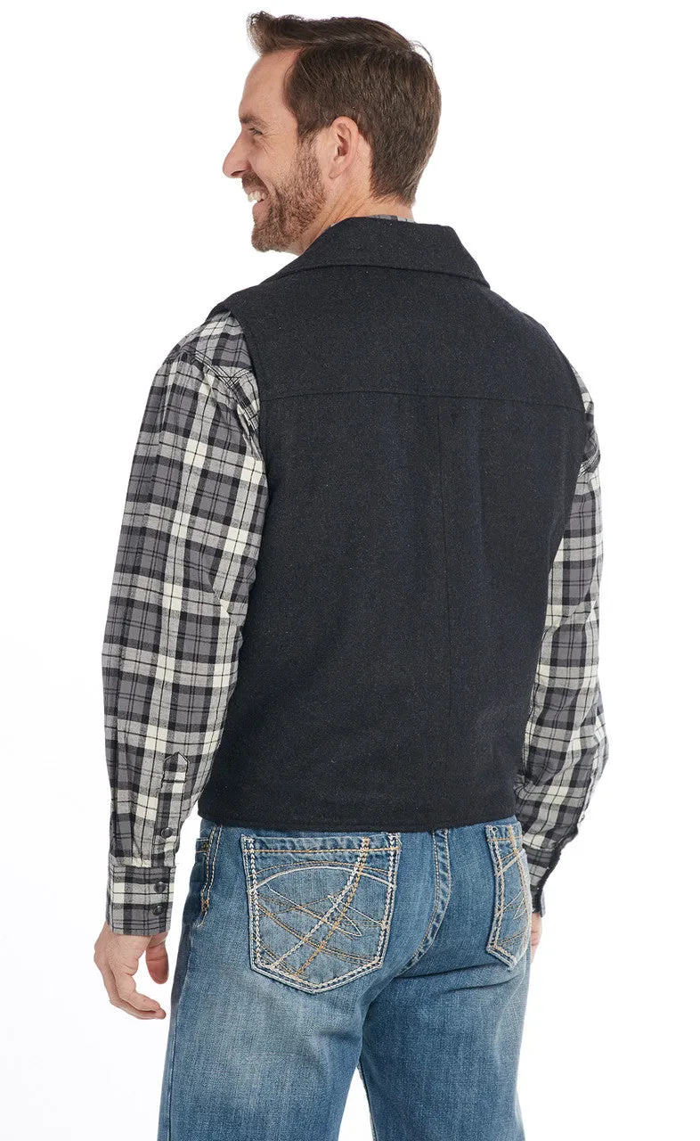 Men's Cripple Creel Wool Melton Snap Front Collared Vest with Concealed Carry Pocket - CR39066