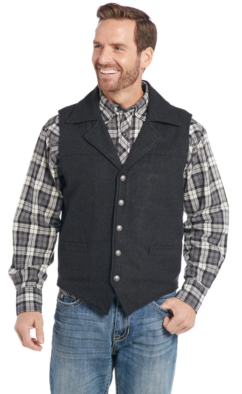 Men's Cripple Creel Wool Melton Snap Front Collared Vest with Concealed Carry Pocket - CR39066