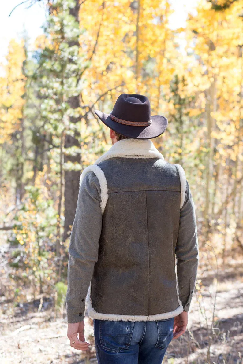 Mens Distressed Dark Brown Leather Winter Shearling Vest – Rfx Leather UK