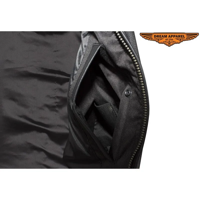 Men's Leather Club Vest With Gun Pocket & Hidden Pockets